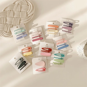 Colorful matte candy-colored hair clip sets including wave and water drop styles