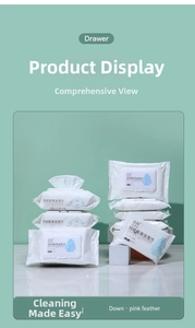 Detail of QianHui down jacket cleaning wipes in white packaging with an easy-open plastic lid
