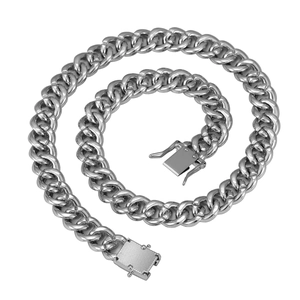 Classic 13mm silver Cuban link chain with diamond accents and high-polish box clasp