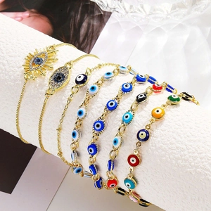Evil Eye Bracelet For Women Copper Zircon Enamel Adjustable Slider Chain Bohemian Ethnic Protection Jewelry