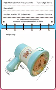 Detailed view of a Capybara themed voice-changing megaphone toy with dimension markers