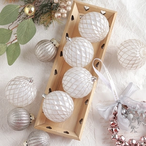 Christmas Ball Ornaments Tree Topper Star Champagne Gold White Plastic Glitter Painted Elegant Holiday Tree Decorations