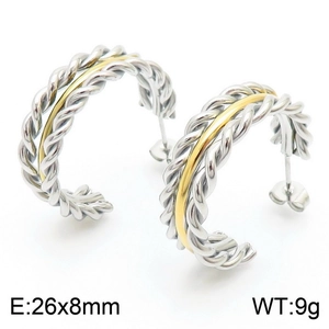 Minimalist twisted C-shaped two-tone stainless steel earrings in silver and gold finish