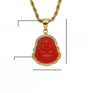 316L Gold plated stainless steel necklace with red Buddha pendant and Austrian rhinestones