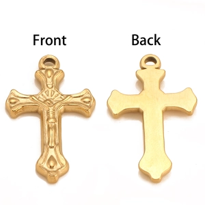 Polished gold multi-layer crucifix pendant showing front and back views for jewelry DIY