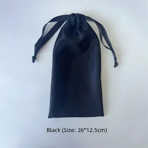 Black silk-satin storage bag with drawstring and dimensions 26x12.5cm for eye masks