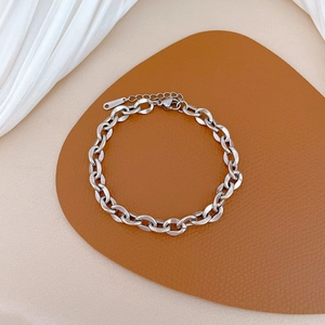 Bracelet chaîne en acier titane argenté pour femme avec maillons classiques et fermoir mousqueton