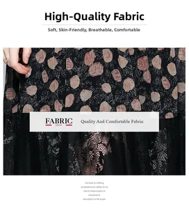 Detail of floral chiffon fabric with black lace hem and premium texture on summer dress