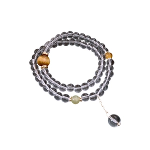 Multi-layer tiger eye and glass bead bracelet with vintage Chinese style and metal charm