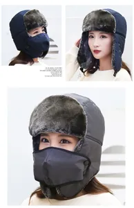 Détail du chapeau trappeur d'hiver avec tissu coupe-vent et doublure en fausse fourrure