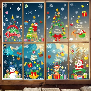 Stickers Fenêtre Noël Statiques Double Face PVC Père Noël Bonhomme De Neige Renne Flocon De Neige Décoration
