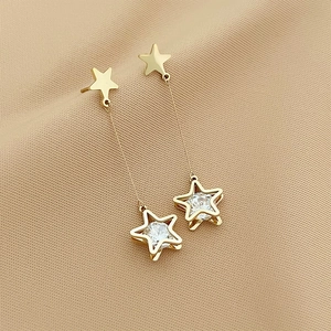 Minimalist gold star earrings with cubic zirconia charms and long tassel chain for women