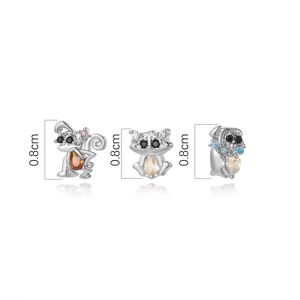 Cute animal stud earrings set with squirrels and raccoons in silver and cubic zirconia