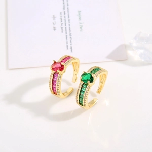 Anello Aperto Geometrico Donna Rame Zircone Micro Intarsiato Oro Diciotto Carati Regolabile Lusso Gioielli Vintage