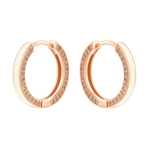 Elegant rose gold round hoop earrings with sparkling white cubic zirconia pavé inlay