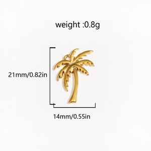 Golden palm tree pendant in titanium steel with measurements 21mm by 14mm