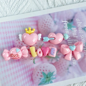 Pink heart and candy resin charms set featuring wings and bow accessories for DIY