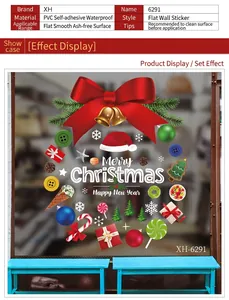 Santa Claus self-adhesive glass window stickers with Merry Christmas waterproof wall decals