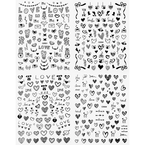 Detail of 4 black and white heart and letter nail stickers, models C6501 to C6504