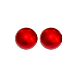 Elegant red circular shell pearl earrings with silver needle posts for festive occasions