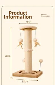 Vertical sisal cat scratching post with dimensions 63cm height and 33cm base diameter