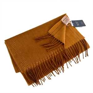 Classic camel 100% wool scarf with fringe tassels for men and women on white background