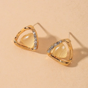 Geometric Triangle Stud Earrings With Synthetic Cat Eye Stone Rhinestone And 925 Sterling Silver Earring Post