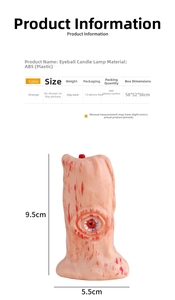 Halloween eyeball candle light in orange ABS plastic showing 9.5cm height dimensions