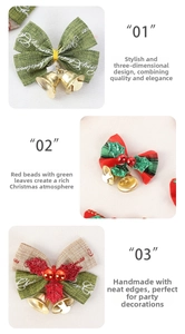 Detailed Christmas bell bow set featuring green burlap, red plaid, and festive ornaments