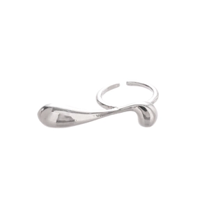 Irregular liquid metal silver open ring with high-gloss minimalist lava design
