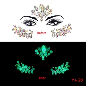 Luminous Halloween face jewels YJ-20 showing day and night glowing effect contrast