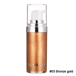 Detail of HANDAIYAN Bronze Gold body luminizer with pump head and metallic shimmer oil