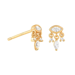 Gold-plated S925 silver hoop earrings with marquise zircon stones and dangled tassel