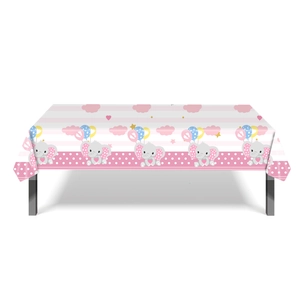Nappe de fête à thème éléphant rose mignon avec motif de petits éléphants et pois