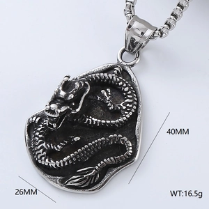 Men's 304 stainless steel coiled dragon pendant necklace with 40mm length measurements