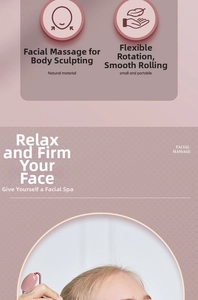 Close-up of dual-head face roller massager showing lifting and rotating functions