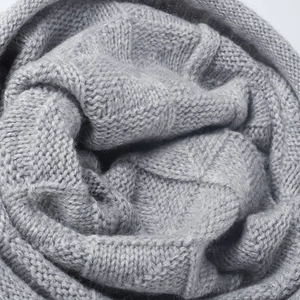 Chunky grey knit beanie for women with premium checkered wool texture and cozy finish