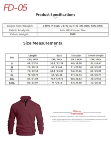 Detailed size chart for men's stand collar sweatshirt including CM and INCH measurements