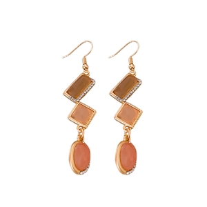 Orecchini geometrici vintage in oro champagne con pietre ambrate e rosa cipria