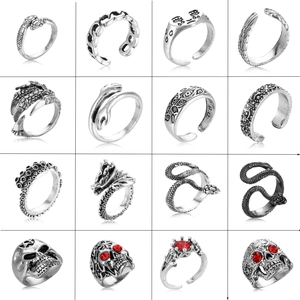 Retro Punk Gothic Legierung Ringe Für Männer Frauen Vintage Verstellbares Offenes Design Schlange Drache Totenkopf Oktopus Hip Hop Schmuck