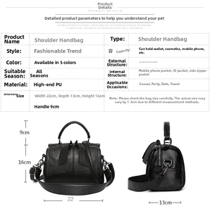 Schwarze minimalistische PU-Lederhandtasche mit detaillierten Maßen und Innenstruktur