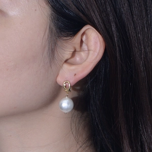 925 silver pearl drop earrings with golden knot design and large round white pearl pendant