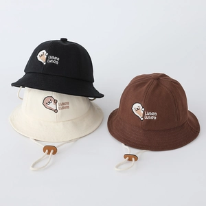 Cute otter embroidery cotton bucket hat for baby boys with adjustable windproof cord
