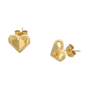 Vintage 3D heart stud earrings in polished 18k gold plated stainless steel