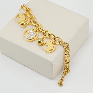 Bracelet en acier inoxydable plaqué or 18K avec breloques carte d'Afrique et cristaux brillants