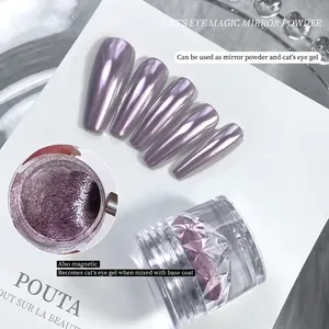 Polvere per unghie viola metallizzato effetto occhio di gatto con finitura cromata