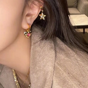 Brass Asymmetric Heart Star Stud Earrings Zirconia Inlaid Colorful Jewelry Women Gold Silver Plated Elegant Dainty Ear Accessory