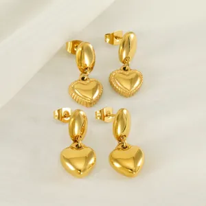 Orecchini A Pendente A Cuore Placcato Oro 18K Acciaio Inossidabile Strutturato Liscio Moda INS Gioielli Donna