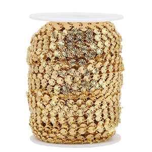 Golden 5mm embossed flat disc chain roll for DIY jewelry making and handmade crafts