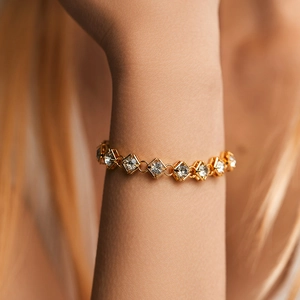 Square Zirconia Cuban Link Bracelet For Women Copper Gold Plated Geometric Chain Adjustable Fashion Jewelry Daily Gift